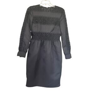 mikael aghal belted pleated midi dress Mikael Aghal Belted Midi Dress  Long Sleeve Tie Neck